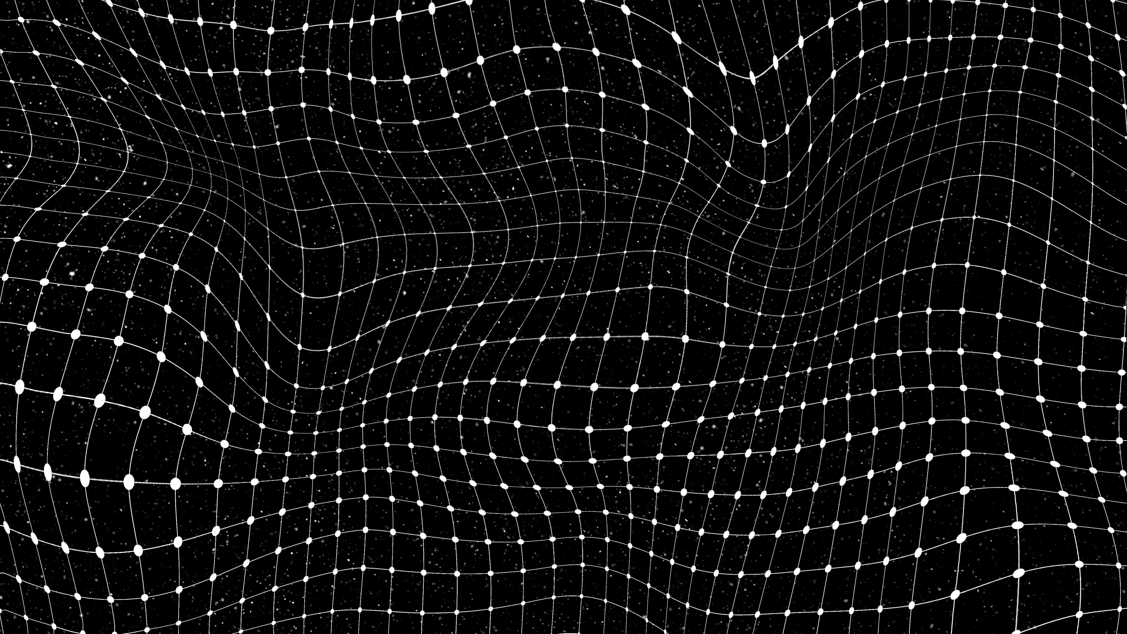 Abstract white dots flowing across a black digital wave