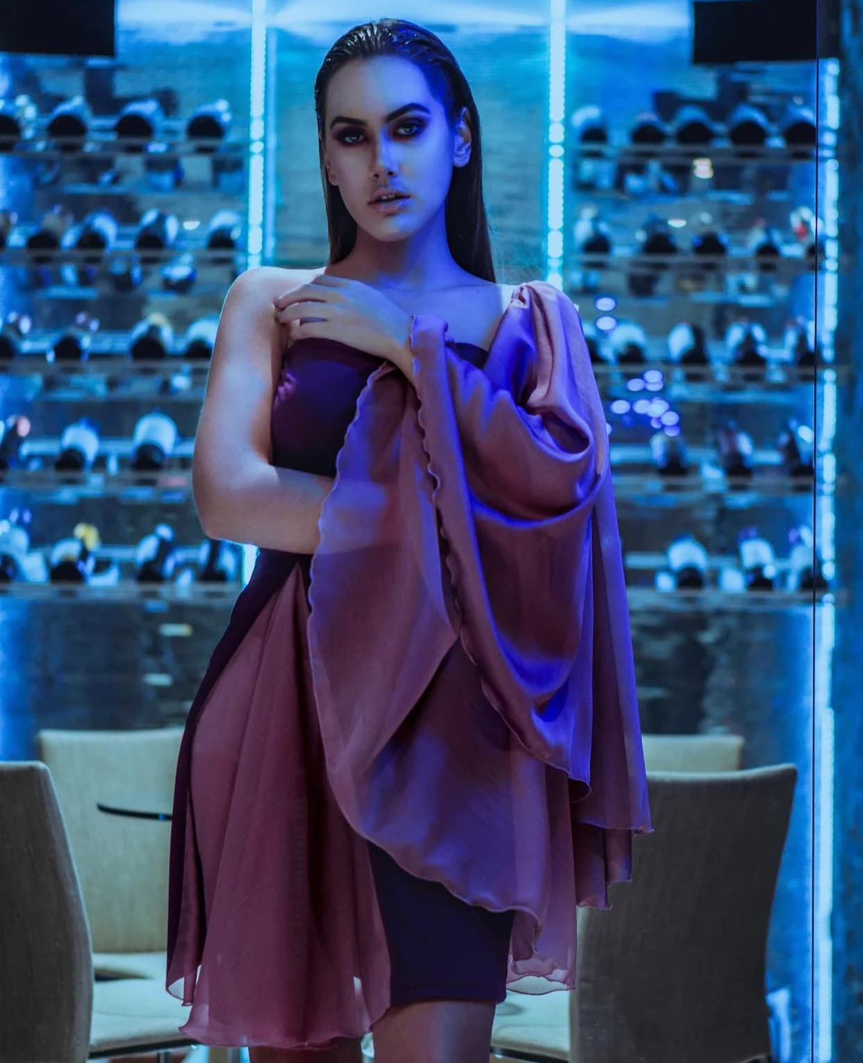Violet and blue editorial portrait