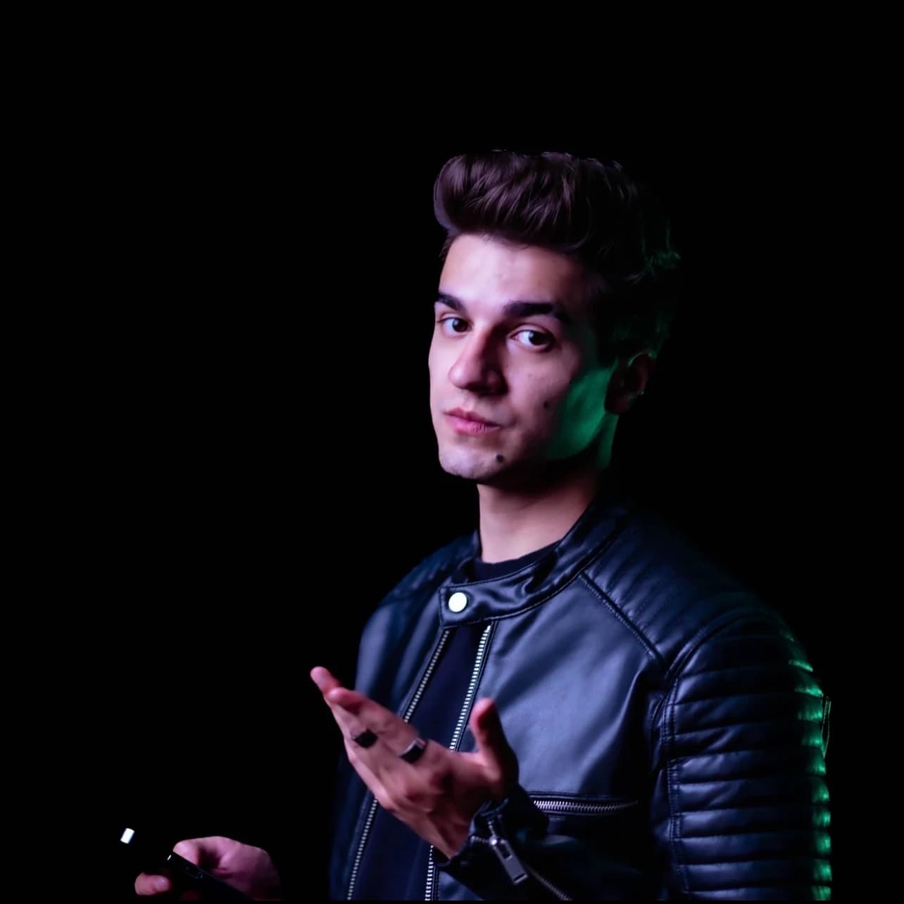 Dark portrait in a leather jacket